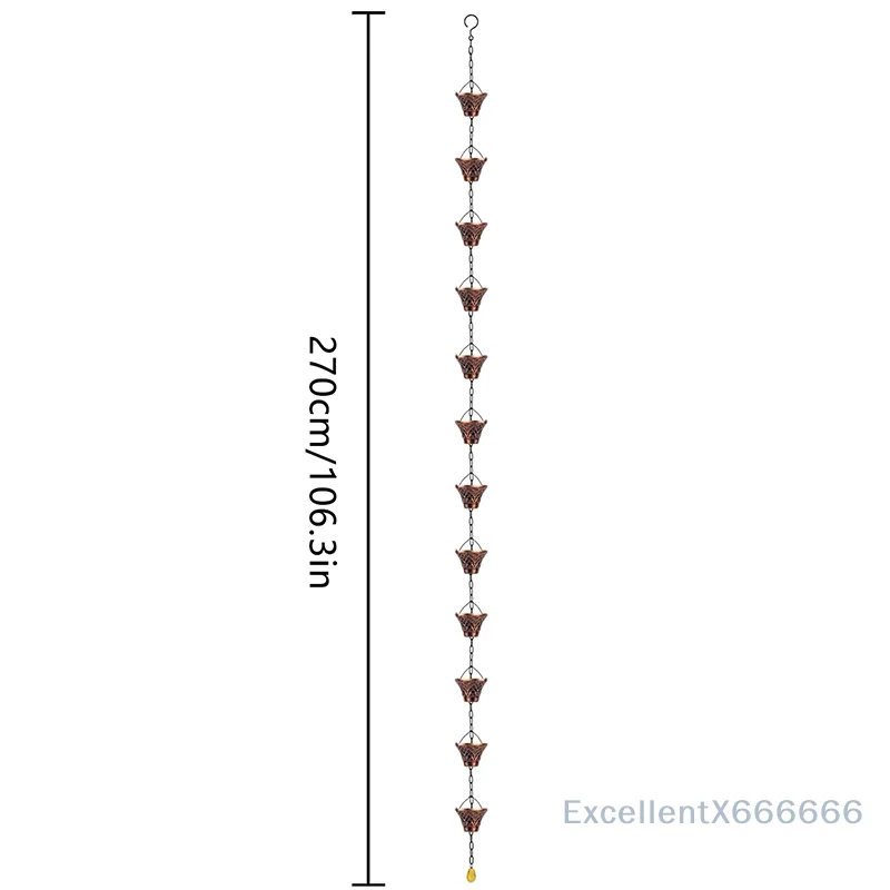 

Outdoor Metal Copper Plaid Rain Chains Gutter Downspouts Diverter 12 Cups Rainwater Extension for Water Drainage System