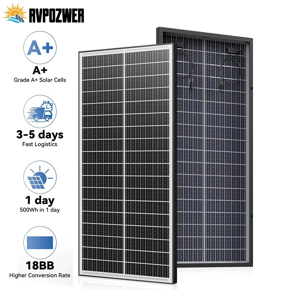 Paneles Solares Rvpozwer de 100W 12V, Celdas Tipo N 18BB, Energía Fotovoltaica de Alta Eficiencia para el Hogar/Sistema Fuera de la Red, Fácil de Instalar