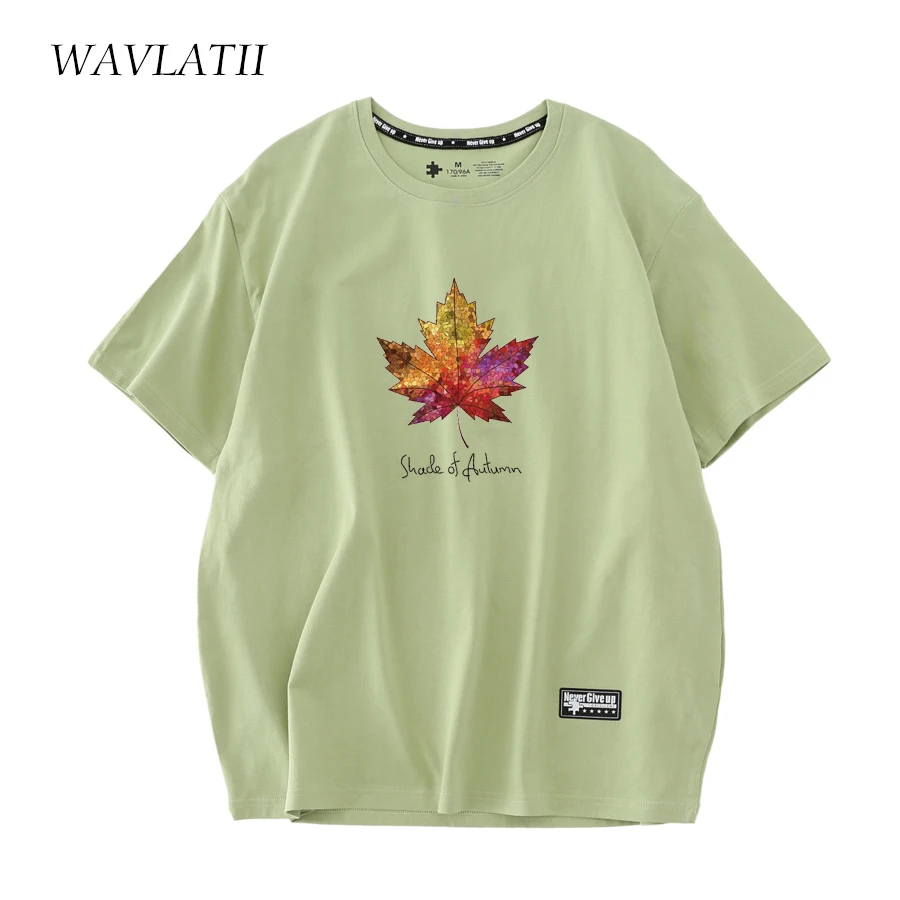 WAVLATII Women New Soft Cotton T Shirts Female Fashion Maple Leaves Printed Tees for Summer Lady Pink Short Sleeve Tops WT2301