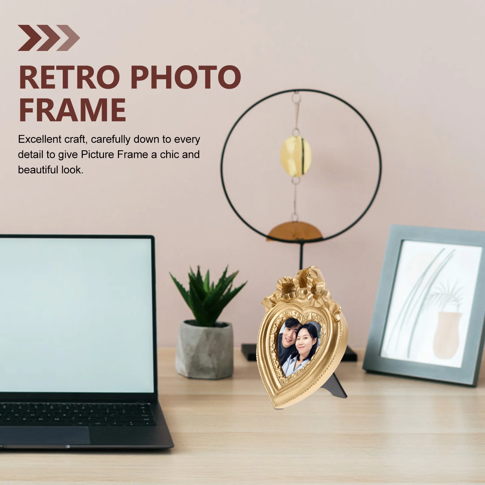 

1pc Small Heart Shaped Resin Picture Frame Desk Vintage Photo Holder Decorative Display Retro Wall Hanging Frame