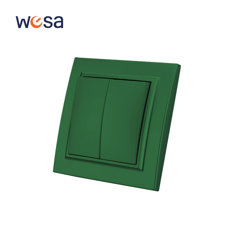 WESA Green Frosted Light Wall Switch Flame retardant Plastic Panel Double Button 2 Gang 1 Way Wall Rocker Switch On And Off AC