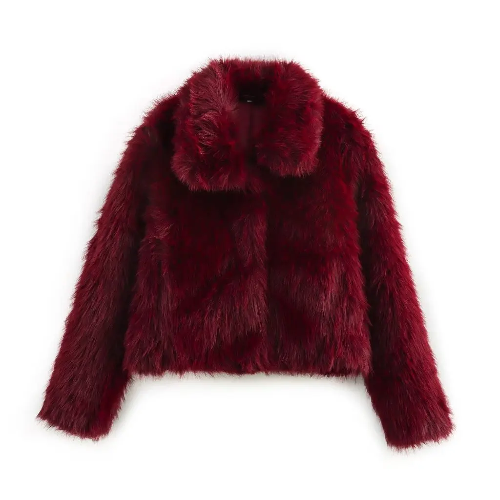 

European And American Fashion Multi-Color Artificial Fur Effect Woolen Coat Women's Spring Autumn New Style F611084