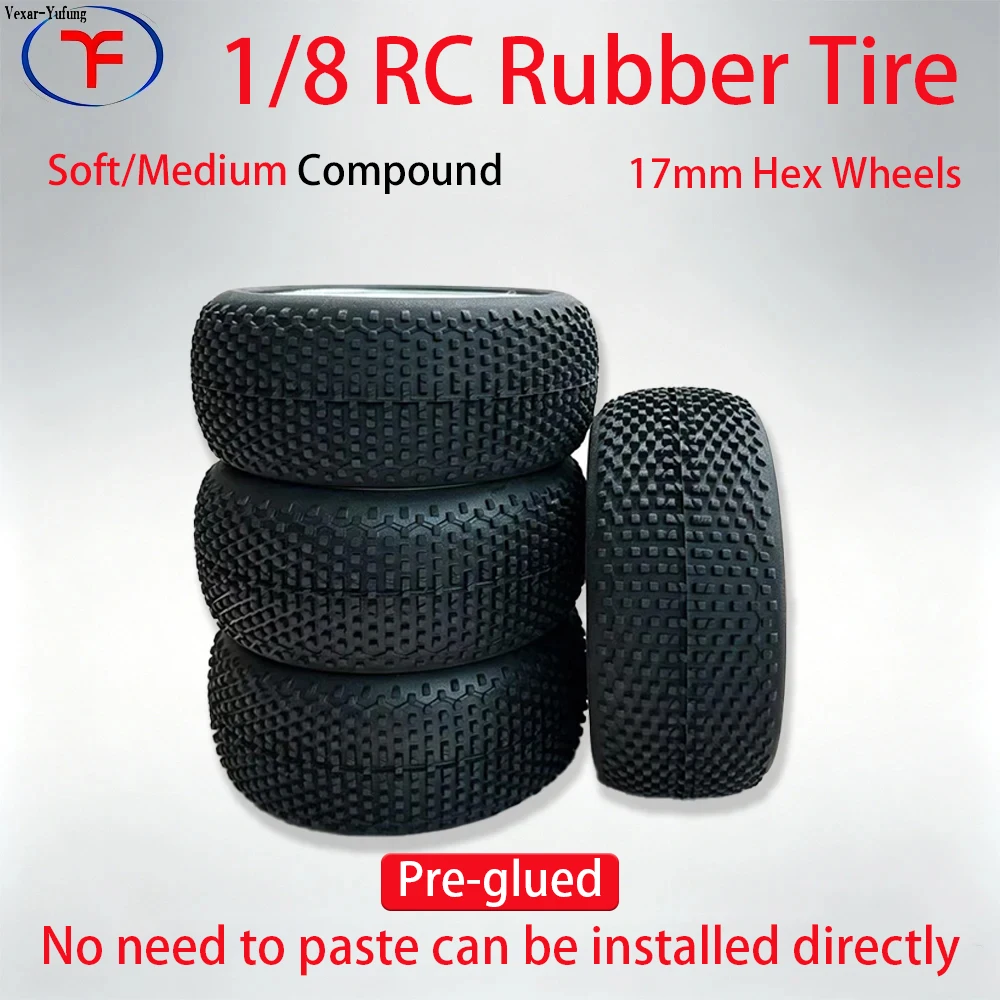 4PCS 1/8 RC Buggy Medium Rubber Tires With Sponge Insert 17mm Hex Hub High Grip Durable Off Road Tyres for ARRMA Typhon Losi HSP
