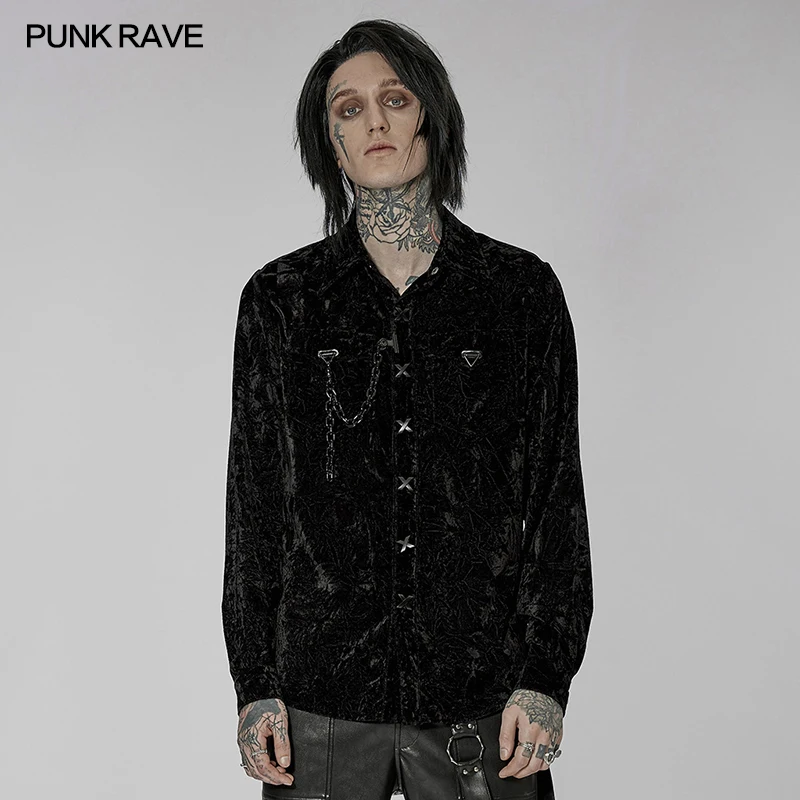 

PUNK RAVE Men's Gothic Daily Non-elastic Velvet Wrinkled Effect Shirt Casual Party Club Mystery Tops Autumn & Winter 2 Colors