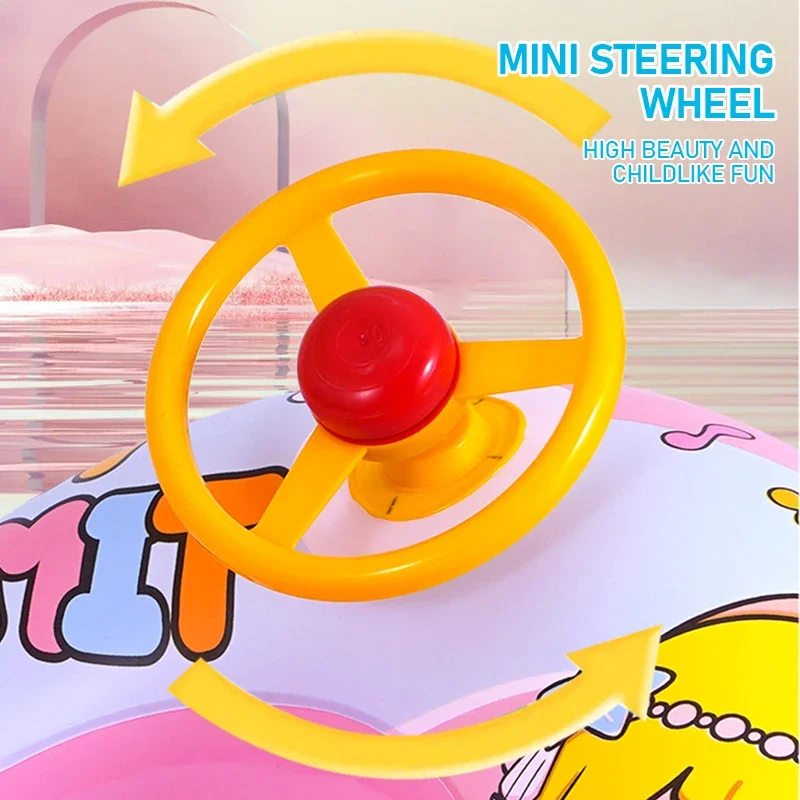 Boia de Natação em Forma de Desenho Animado para Bebês com Volante, Brinquedo Aquático Inflável para Verão, Assento Flutuante para Praia e Piscina