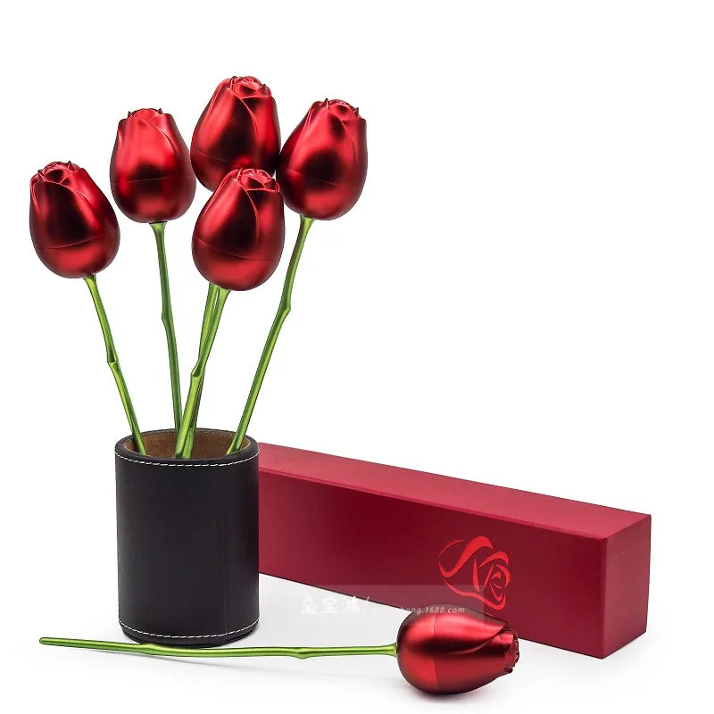 

New Creative Metal Rose Valentines Day Gift Box with Cuttlefish Vibrating Sonic Boom Necklace Box Packaging Box