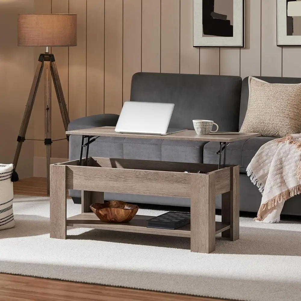 Lit Top Coffee Table with Hidden Compartment and Storage Shelf, Tabletop Dining Table or Living Room/Reception Room, 38.6in L, G