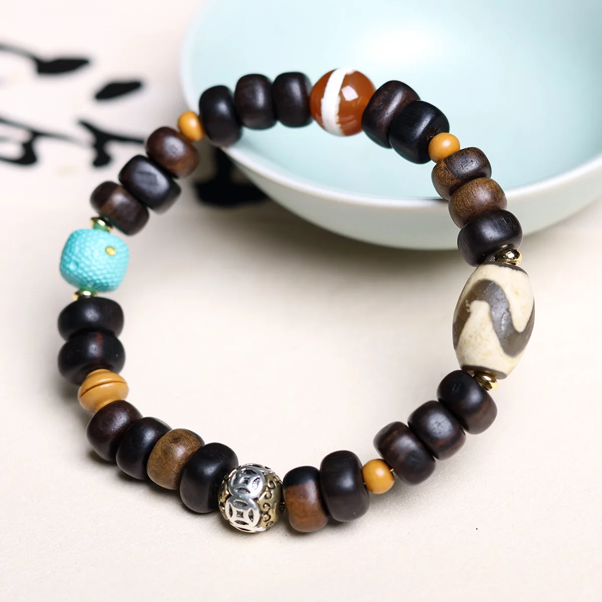 Dalag Agarwood Free Form Bead Bracelet Tibetan Style Tiger Tooth Dzi Bead Prayer Bead Jewelry for Men Women Gifts view 3