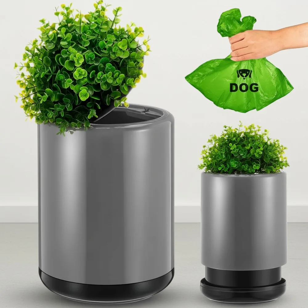 

Outdoor Dog Poop Trash Can 3.4 Gallon Plant-Style Design with Lid for Backyard Patio Porch