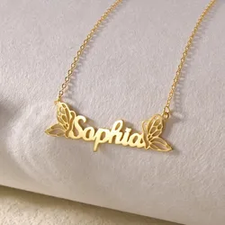 Custom Butterfly Name Necklace Women Girl Children Jewelry Stainless Steel Personalized Gold Color Nameplate Pendant Necklace