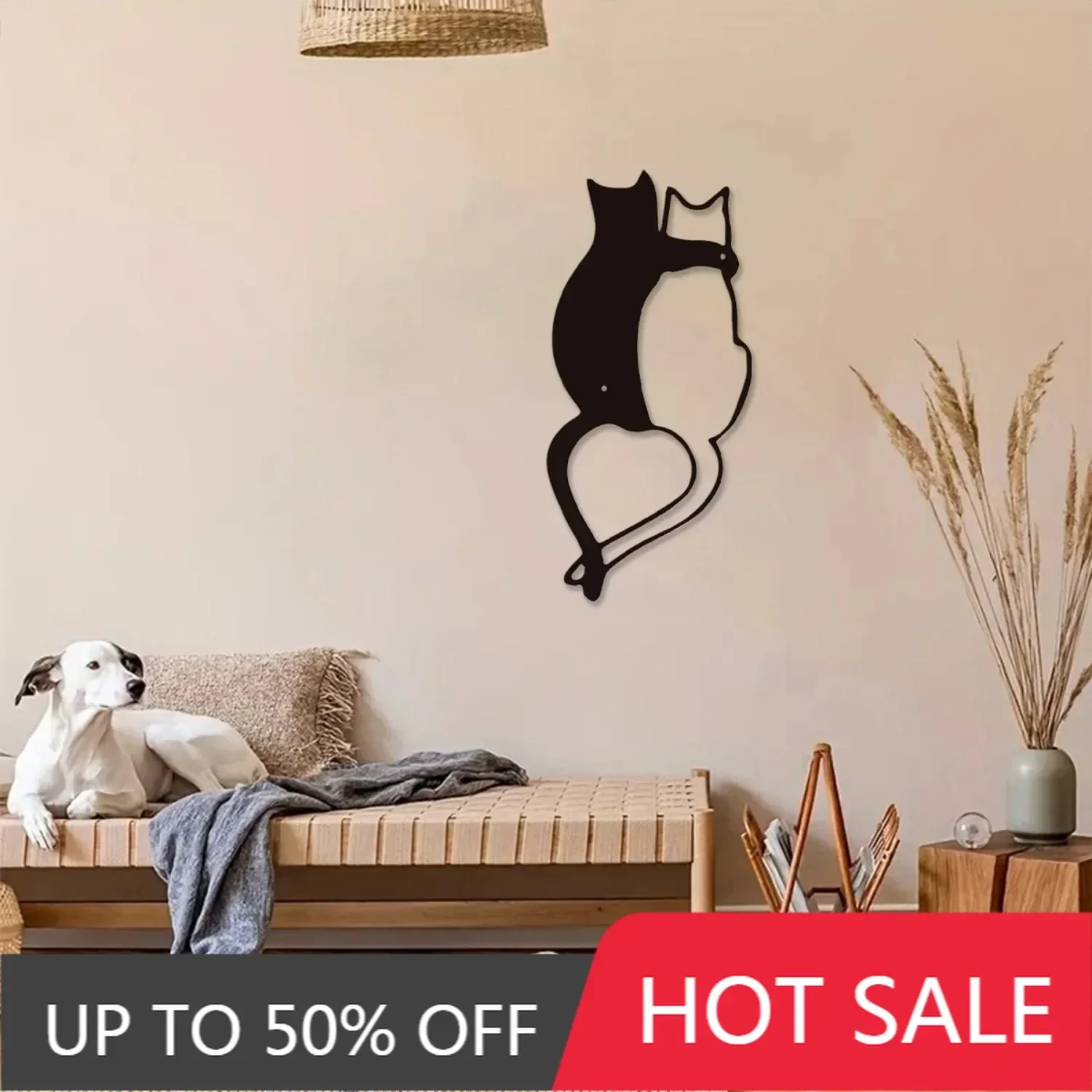 Wall Art,Intricate Black Metal Wall Decor Featuring Cute Cat And Heart-shaped Tail,Perfect For Cat Lovers,Wall Decor Metal Wall