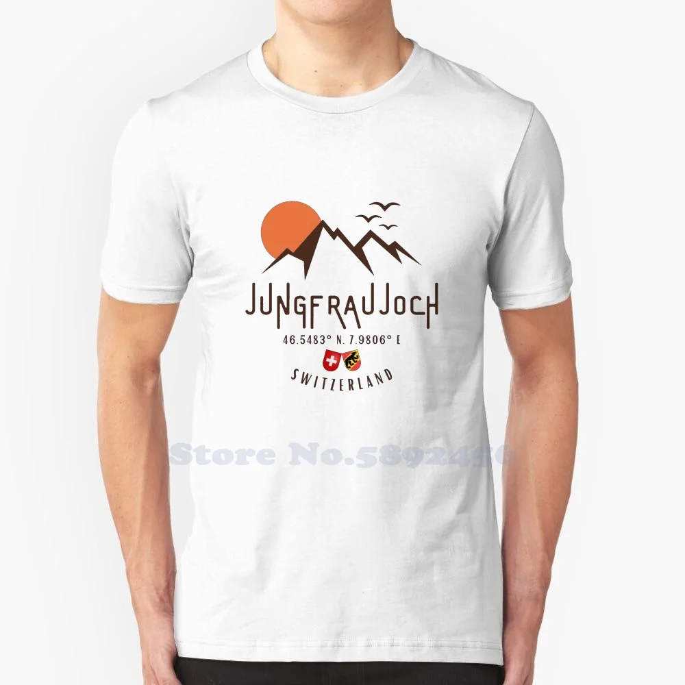 Jungfraujoch , Switzerland. Outdoor Mountain Crest With Coordinates & Swiss / Bern Flag 100% Pure Cotton T-Shirt Jungfraujoch