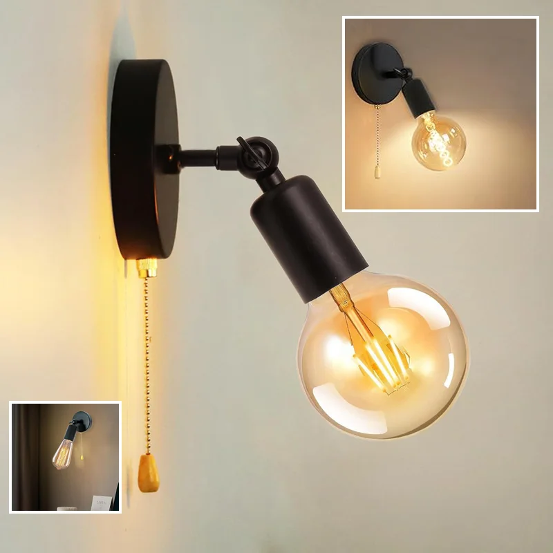 

Adjustable Retro Wall Sconce Light with Pull Chain Wall lamp Black Wall Lights E27 Indoor Wall Lamps NO Bulb Room decoration