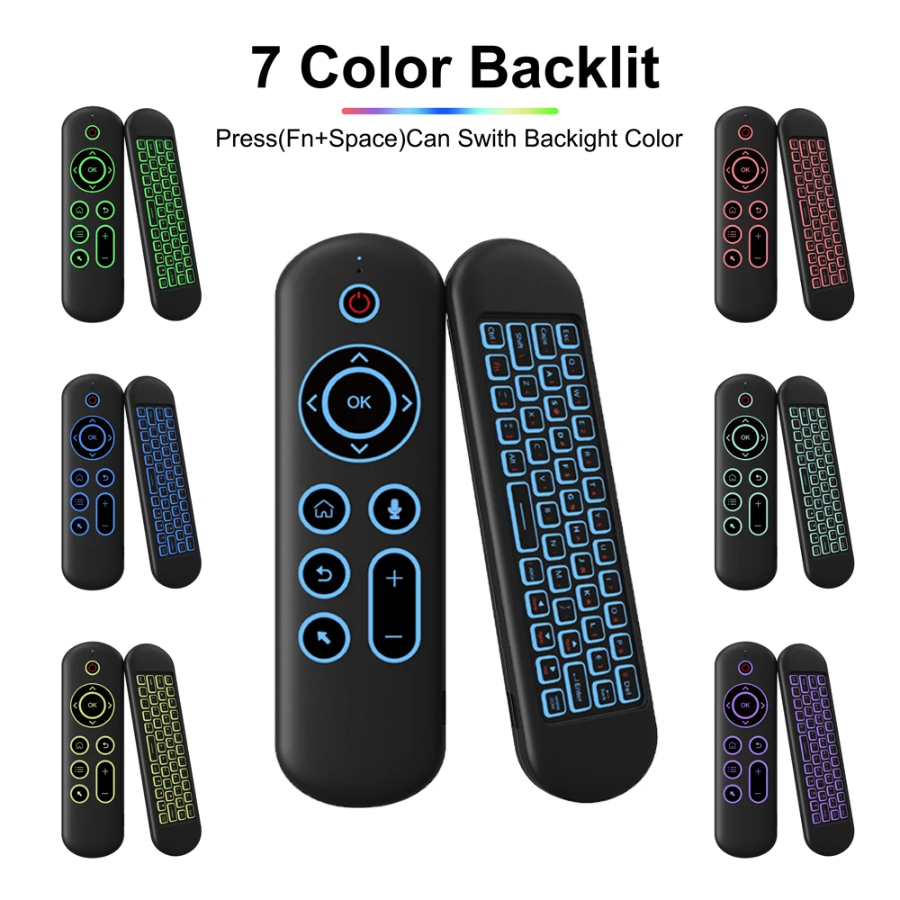 Mini Keyboard Dual Mode 2.4G BT5.2 Gyroscope 7 Color Backlit Wireless Remote Control Air Mouse for Android Smart TV Box PC