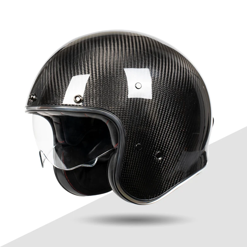 

Lightweight Motorcycle Carbon Open Face Helmet With Retractable Clear Lens Women and Man Vintage Jet Half Scooter Helmet DOT