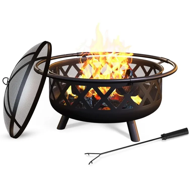

Outdoor Fire Pit 30in Firepit with Spark Screen for Outside Wood Burning Outdoor Fireplace with High Thermal Efficiency