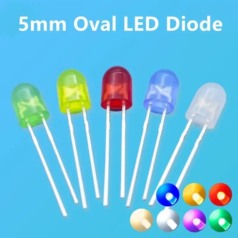 1000Pcs 5mm Oval LED Diode 546 White Red Green Blue Yellow 2V 3V 20mA 5x4x6 mm Diffused Wide Angle DIY Lights Emitting Lamp Bulb