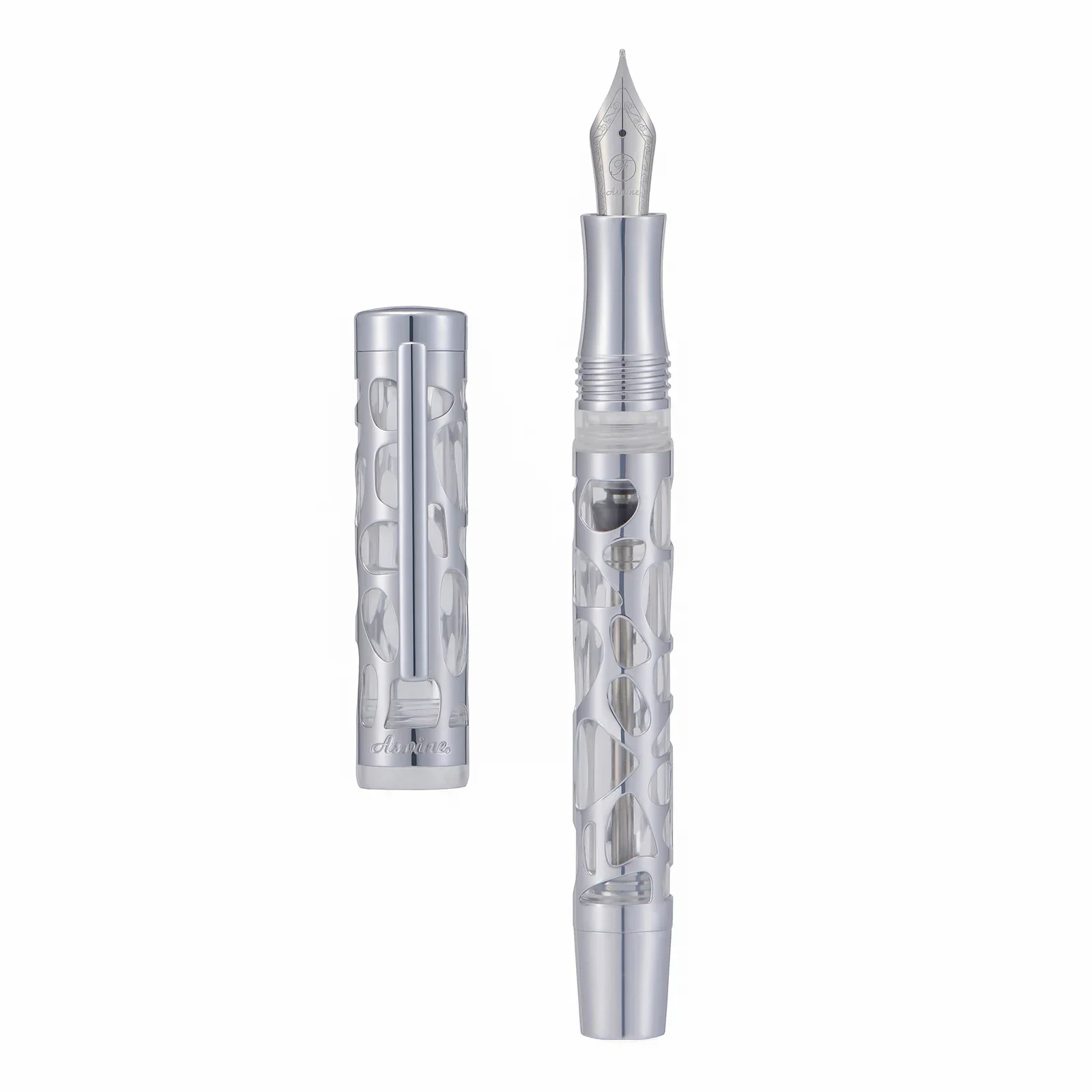 Asvine V169 Vacuum Filling Fountain Pen Silver Transparent Acrylic Hollow Carved EF/F/M Writing Pen Gift