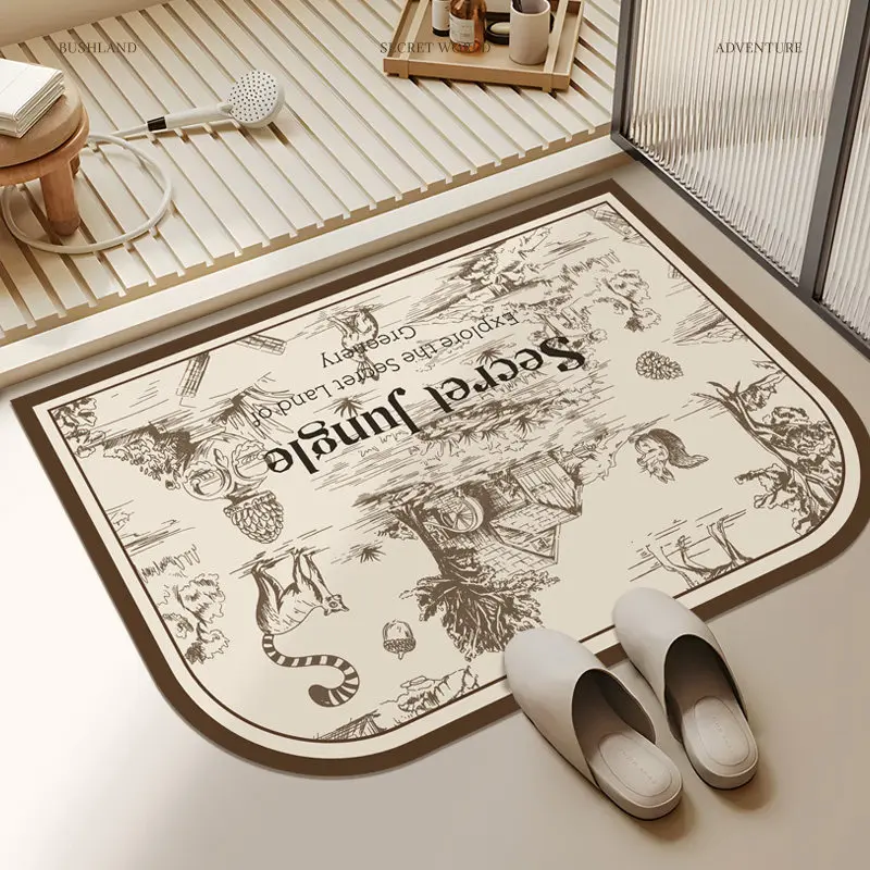 

Retro American Style Bath Mat Vintage Floral Pattern Bathroom Rug Super Absorbent PVC Door Mat Non-Slip Kitchen Carpet