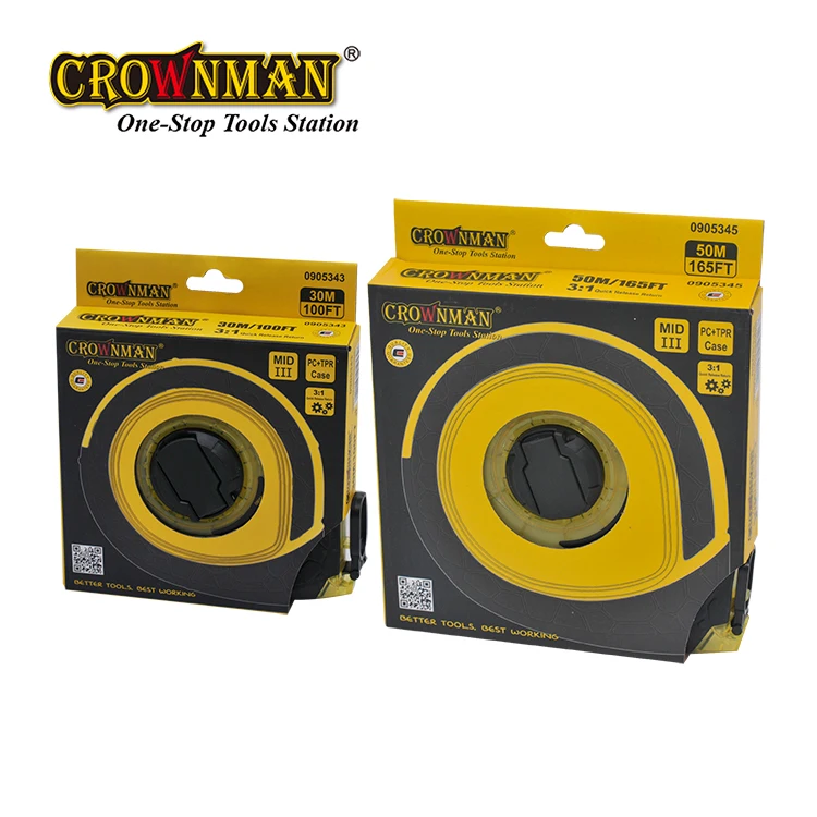 كراونمان أدوات قياس عالية الدقة 3:1 الإفراج السريع العودة 30 متر 50 متر مهندس الألياف الزجاجية أشرطة القياس شريط قياس طويل