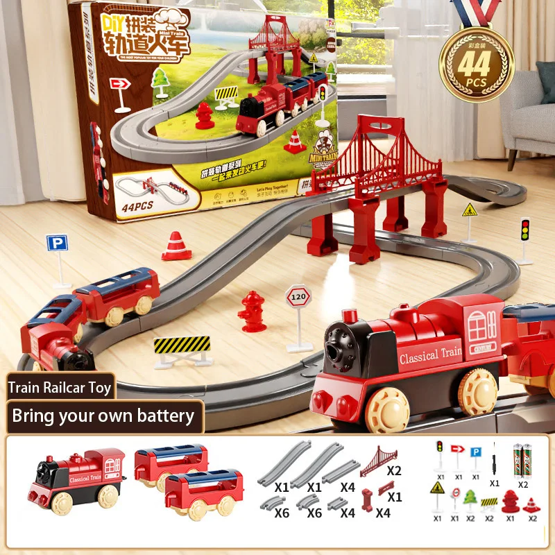 44 unids/set de juegos de vía de tren eléctrico, juguetes de coche de tren de montaje, modelo de simulación educativa para niño, regalo de cumpleaños y Navidad