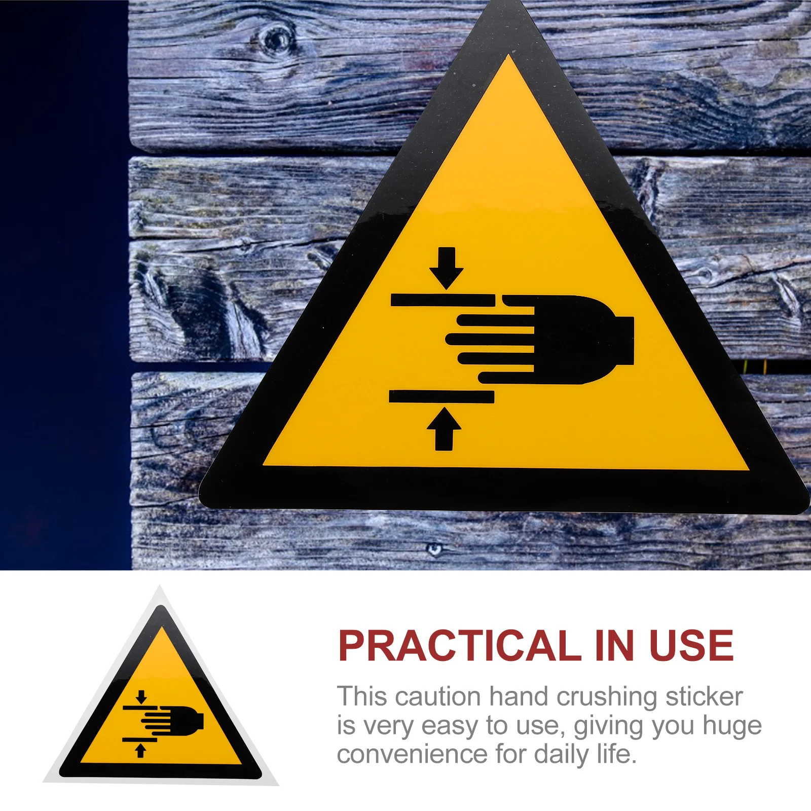 1Pcs Caution Hand Crushing Sticker Heavy Duty Safety Warning Decal for Industrial Equipment Pinch Risk Protection Label