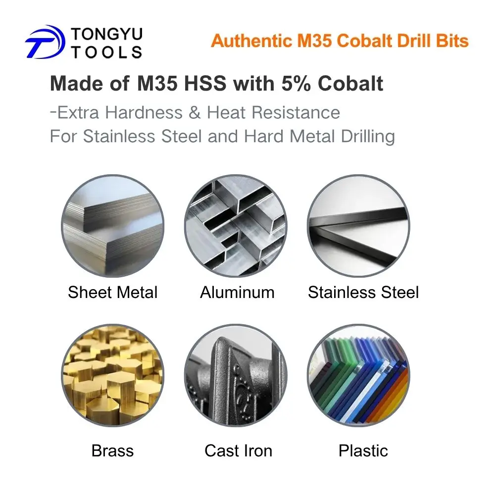 M35 Cobalt Drill Bit Set DIN338 HSS Co5% Twist Bit for Stainless Steel Hard Metal 135° Split Point Round Shank