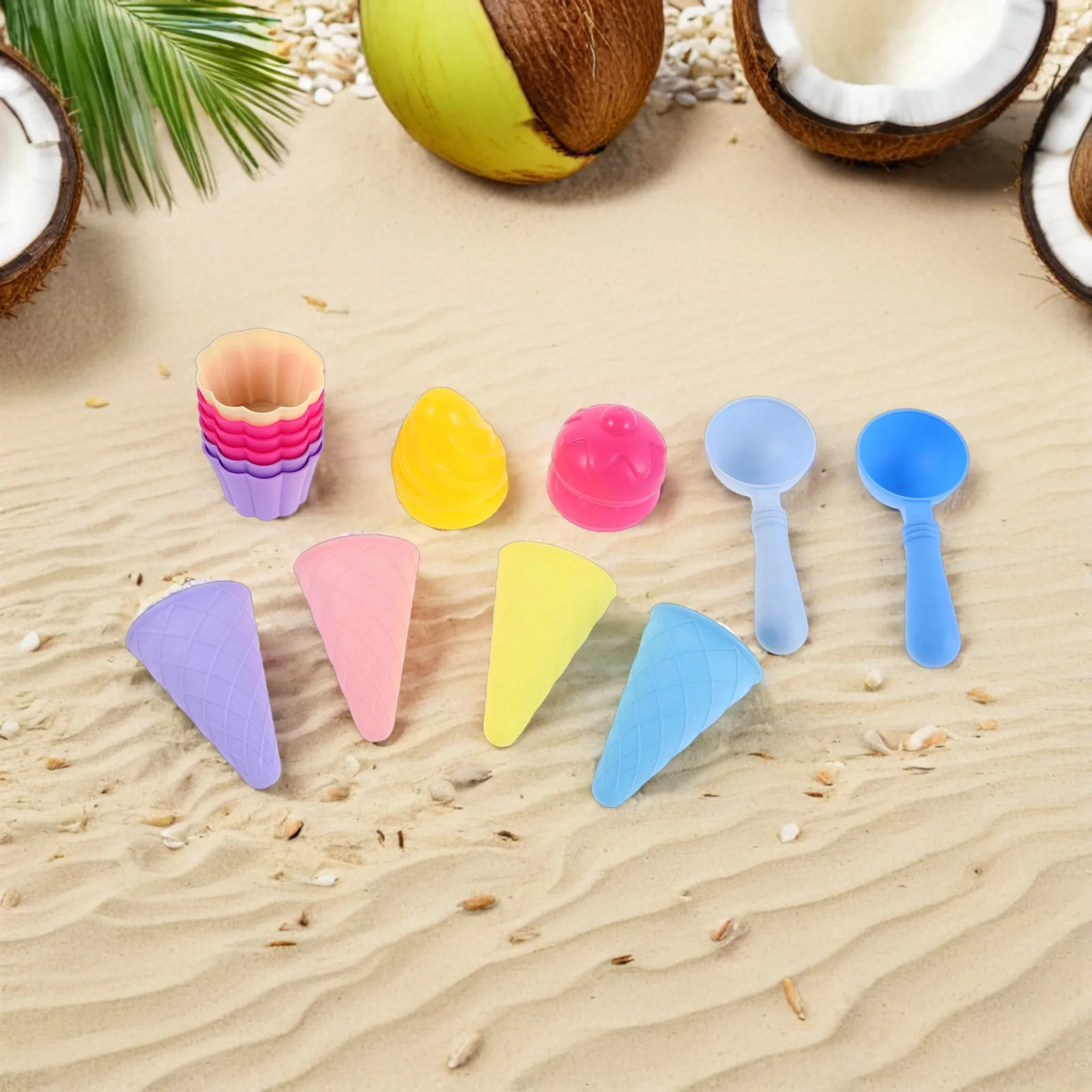 3-Piece Beach Sand Toy Set for Kids – Ice Cream Cone Scoops, Cupcake Molds & Play Tools