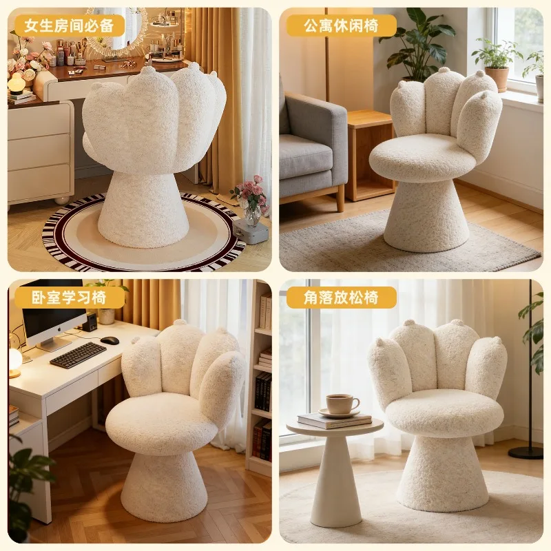 Dressing Stool, Makeup Stool for Girls, Creamy Style Bedroom, Dressing Table, Backrest Design, Cute and Rotatable Nail Chair