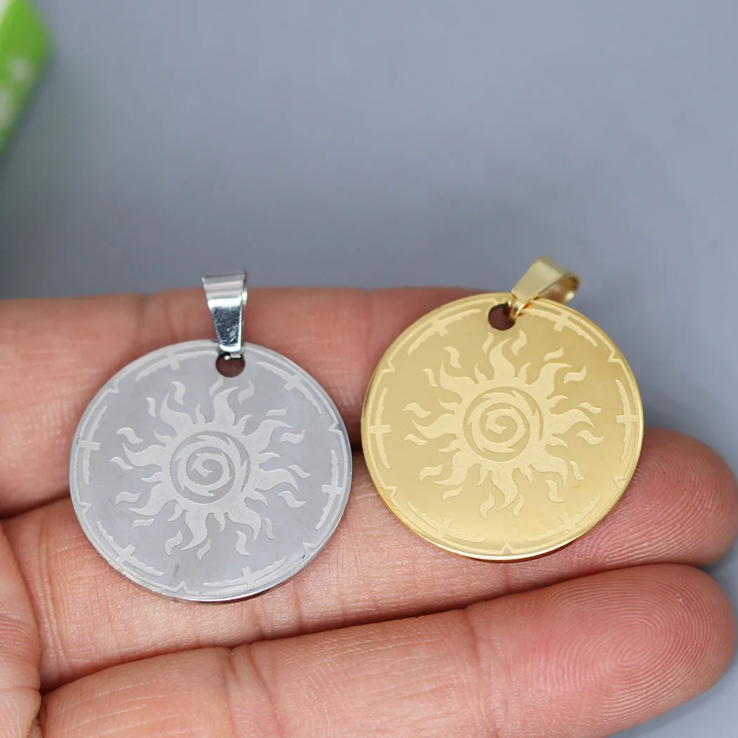 2pcs Round Punk Sprial Flame Sun Totems Stainless Steel Pendant Charms for Jewelry Making Supplies DIY Craft Necklace Keychain
