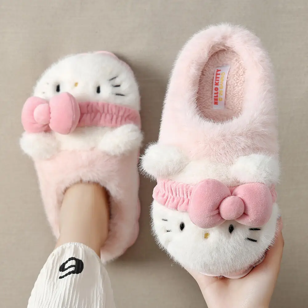 

Тапочки с героями мультфильмов «Hello Kitty», милые студенческие осенне-зимние новые кавайные домашние туфли для спальни, повседневная мягкая плюшевая обувь для спальни для взрослых
