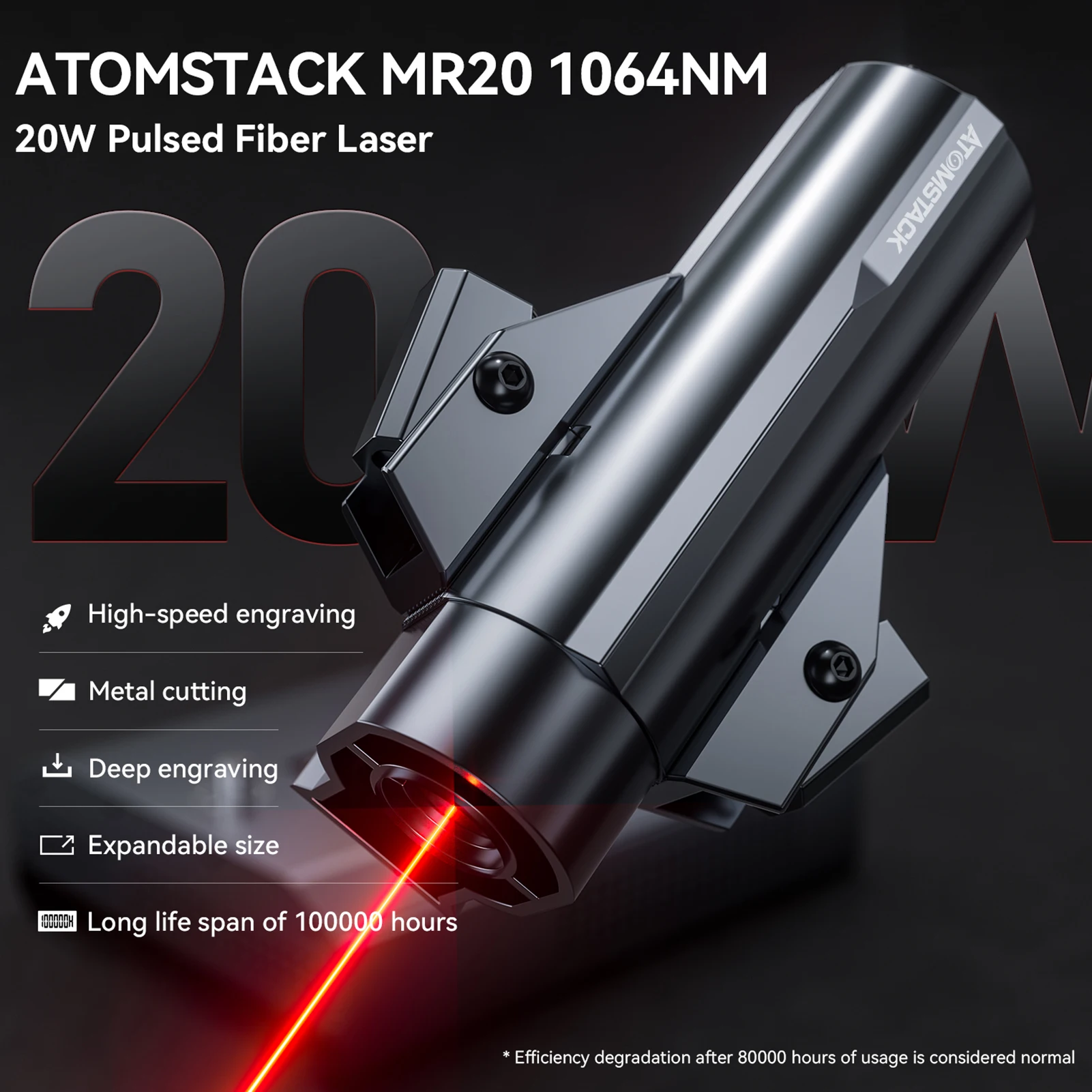 وحدة ليزر MR20 20 وات 1064 نانومتر ليزر بالأشعة تحت الحمراء من الألياف مع بقعة فائقة الدقة ضوء أحمر مزدوج سريع يدعم القطع العميق