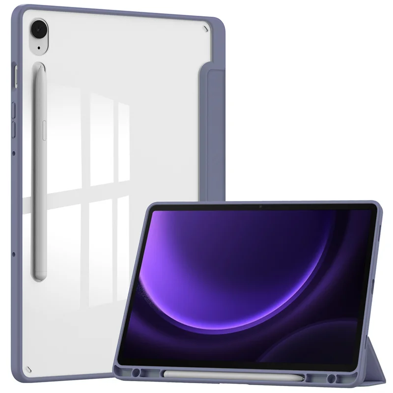 For Samsung Galaxy Tab S10 FE Case with Pen Holder Trifold Acrylic Back Hard Cover For Galaxy Tab S10 FE / S9 FE 10.9 inch Case