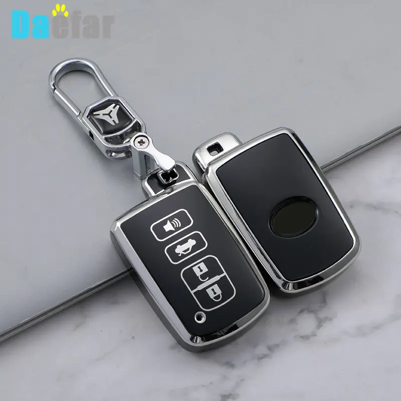 Car Key Case Cover For Toyota Camry Corolla RAV4 Highlander Avalon 2015 - 2017 Silver Edge Smart Control Protector Shell Holder