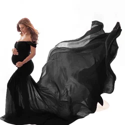 Vestido de maternidad con hombros descubiertos para fotografía, maxivestido largo de gasa de encaje para fotografía de embarazada, accesorios para sesión de fotos, nuevo