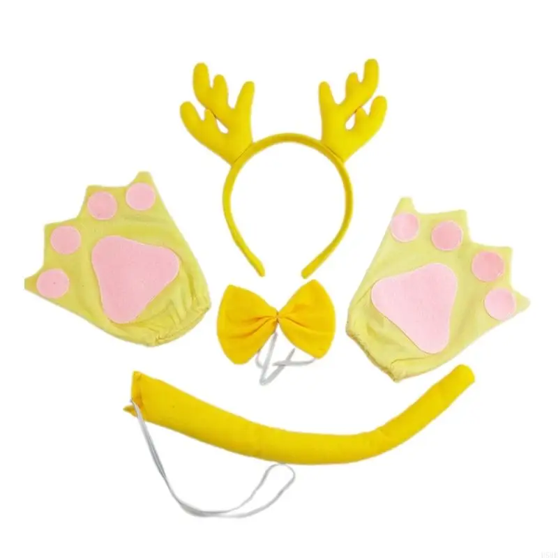 H58E 4PCS Halloween Dragon Costumes Set, Dragon Headband Tail Gloves and Bowtie Halloween Dress Up Set for Kid Adult Birthday