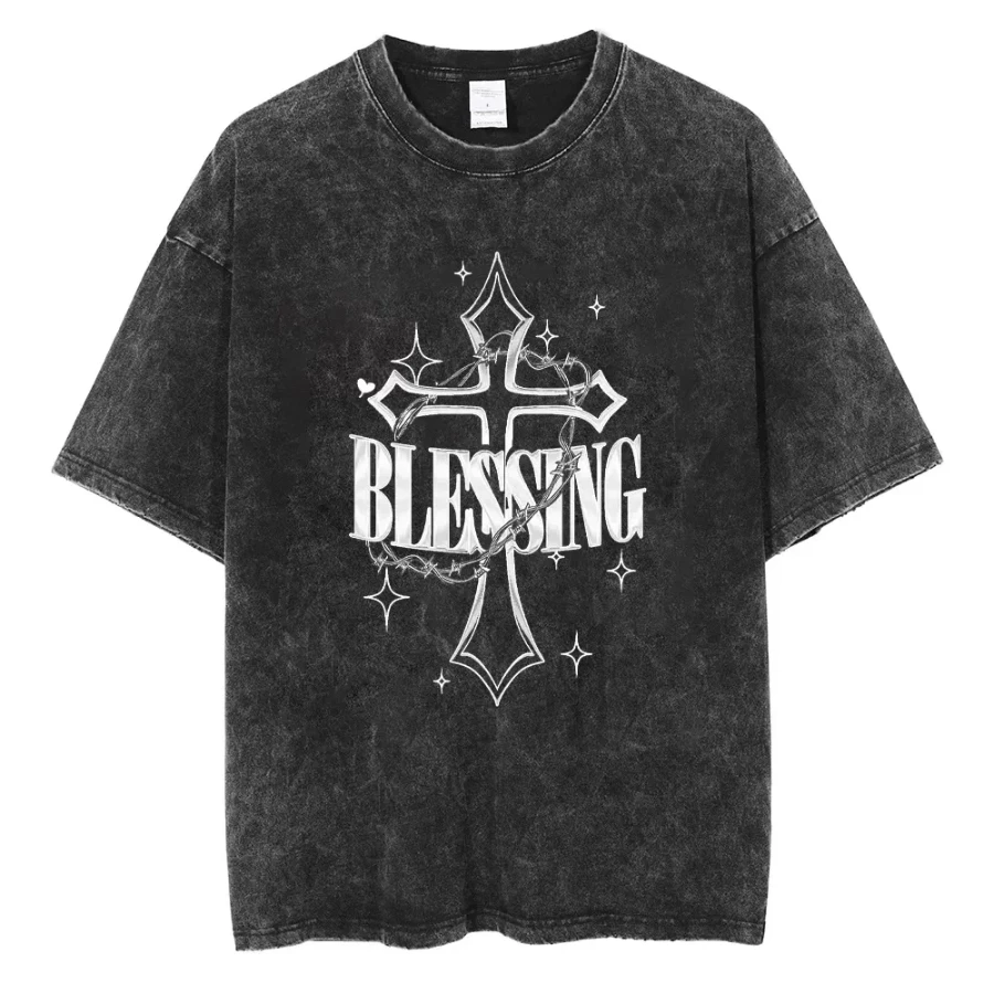 Tops European  American Style Loose Plus Size Harajuku Retro Washed Pure Cotton Short-sleeved T-shirt Men and Women Trendy
