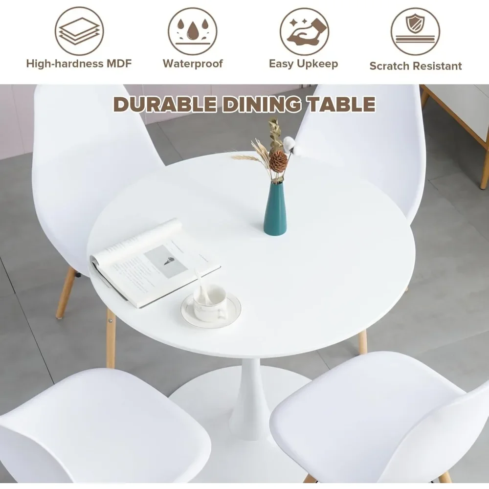 Juego de mesa de comedor redonda para 4, mesa de comedor de granja de 5 piezas con 4 sillas para comedor y cafetería, 31,5 pulgadas, color blanco