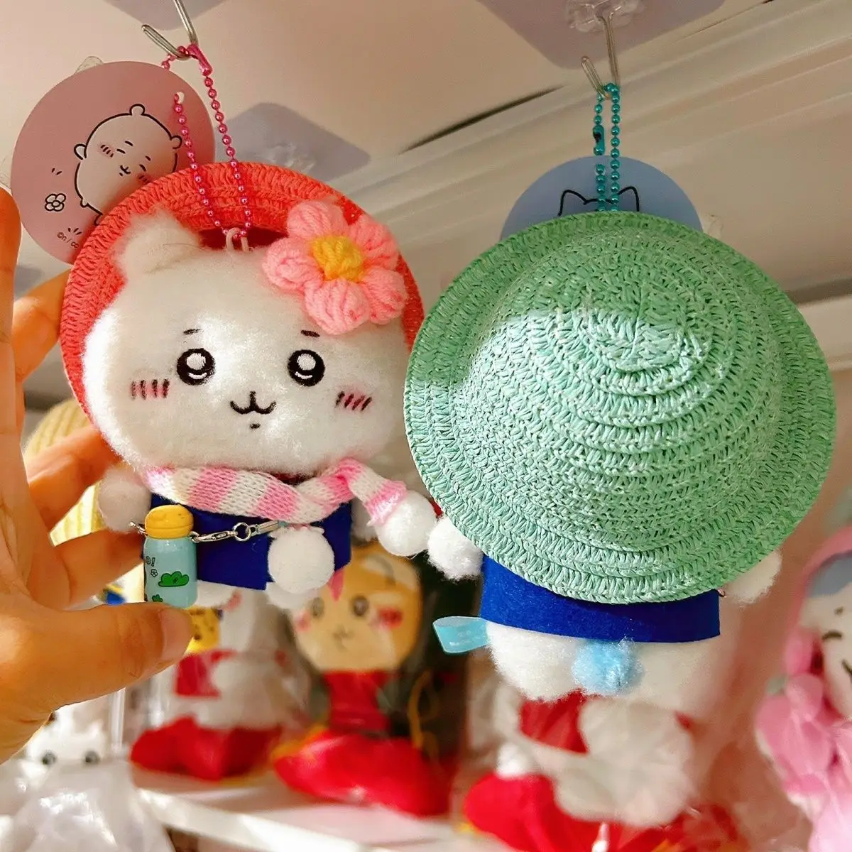 Chiikawa Hachiware Usagi Plush pendant doll Ika series hanging straw hat water bottle