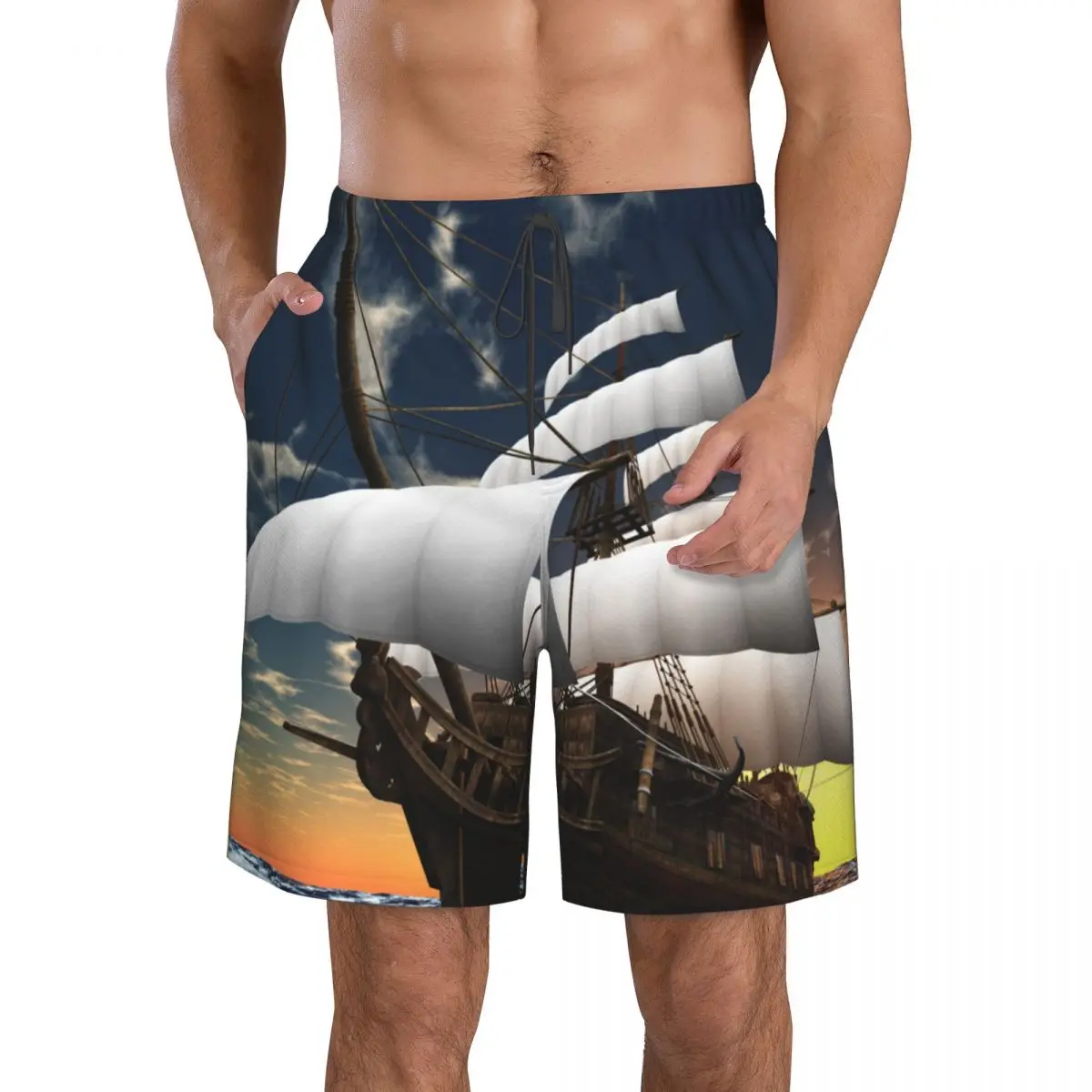 Barca a vela pirata (1) pantaloncini da bagno ad asciugatura rapida per uomo costumi da bagno costume da bagno costume da bagno costume da bagno abbigliamento da spiaggia