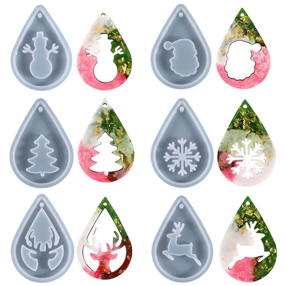 Ornament Santa Claus Elk Snowman Snowflake Epoxy Resin Hanging Tags Key Chain Pendant Silicone Mold Christmas Tree Ornament