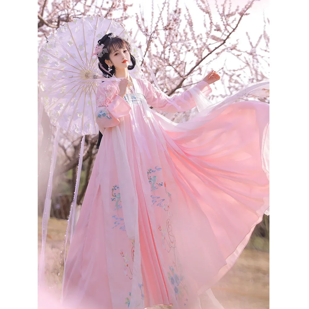 

Young Girl Hanfu Dresses Chinese Tang Dynasty Pink Exquisite Embroidery Hanfu Women's Clothing Orient Princess Cosplay Costume