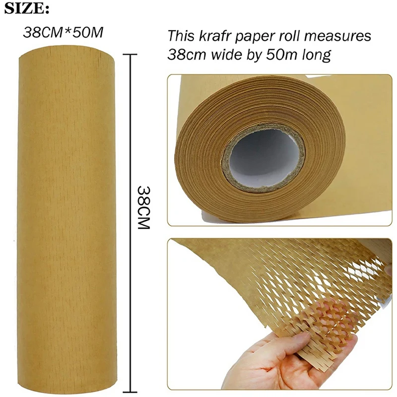 1 Roll Filling Materials Honeycomb Liner Paper Rolls Kraft Paper For Packaging Delicate And Fragile Items(38Cm X 50M)