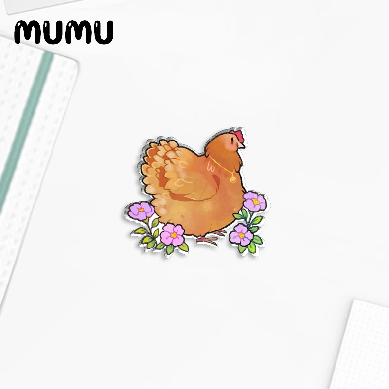 2023 New Flower Chicken Lapel Pin Cute Rooster Acrylic Brooches Handmade Epoxy Jewelry Shirt Bag Badge