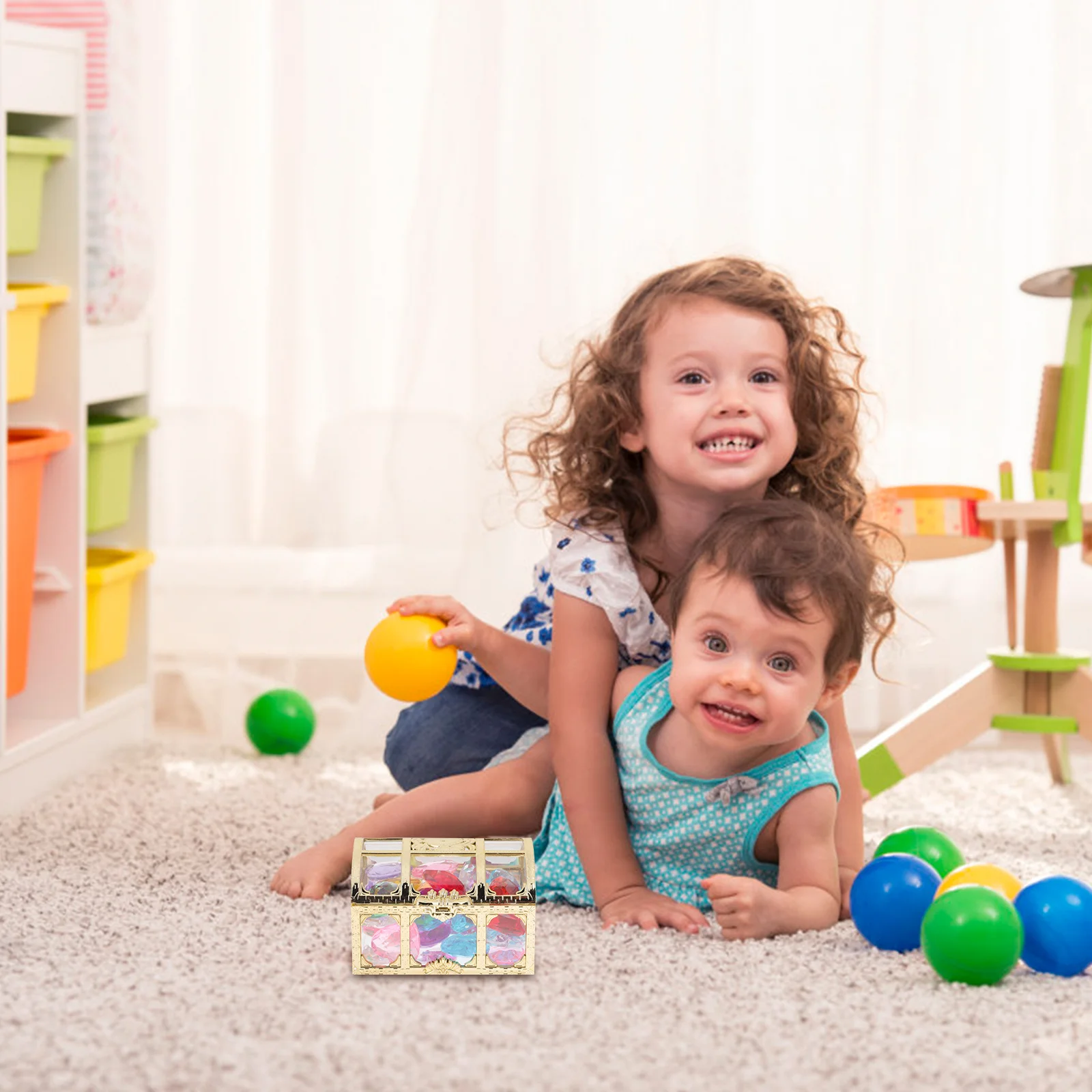 Conjunto de Caixa do Tesouro para Crianças com Design de Castelo de Princesa, Gemas Acrílicas Coloridas, Conjunto de Simulação de Diamantes para Atividades de Artesanato DIY