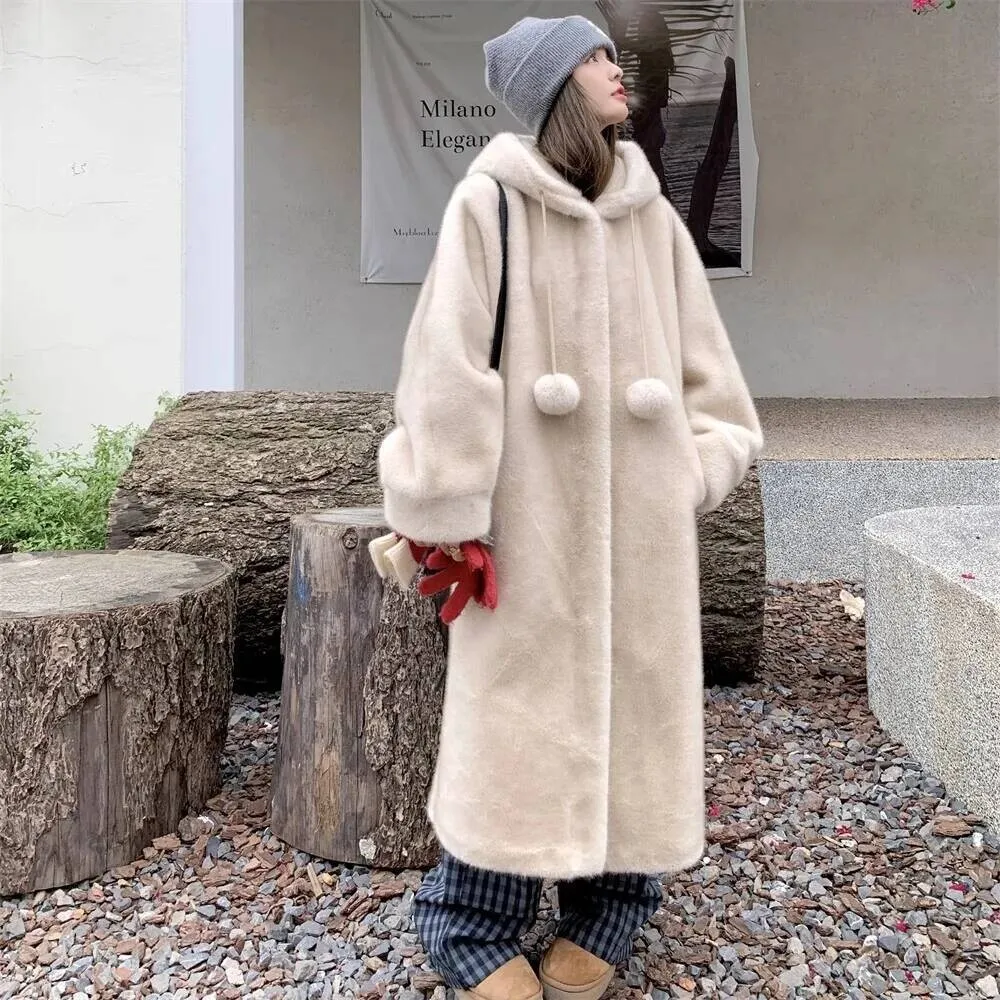 

Faux Fur Jackets Women Long Coat Hooded Outerwear Autumn Winter Thick Warm Fluffy Shaggy Hoodie Vintage Overcoat Streetwear