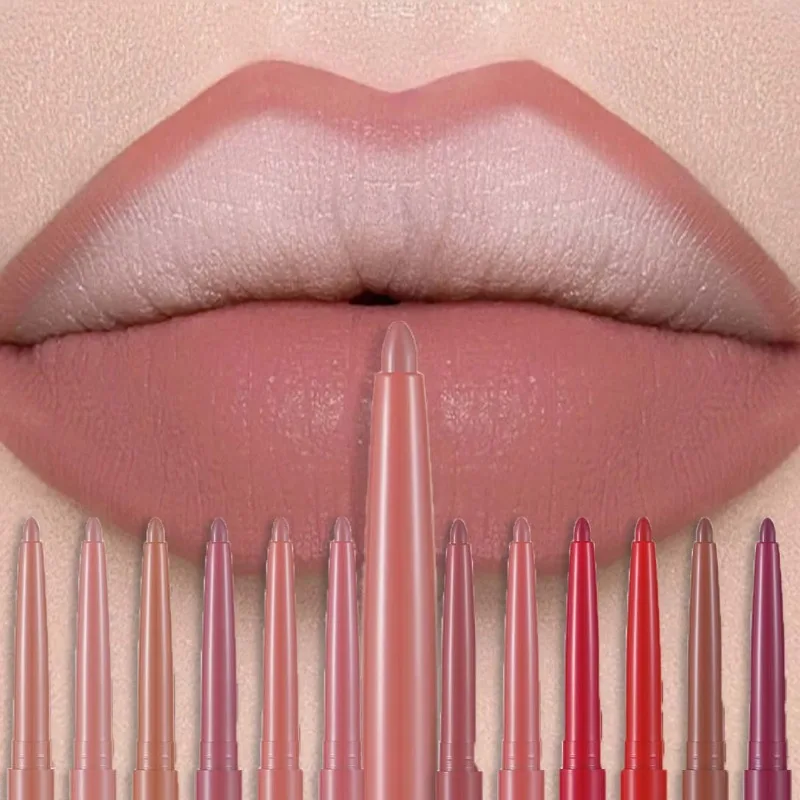Delineador de labios mate, lápiz de larga duración, resistente al agua, fácil de colorear, lápiz labial suave, antiadherente, delineador de labios aterciopelado, lápiz de contorno, maquillaje