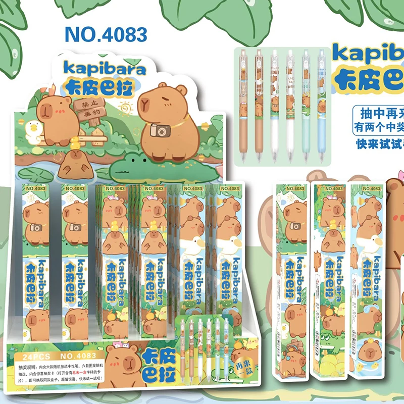 Random 6Pcs Cartoon Capybara Animal Gel Pen animal Signature Pen Student Stationery birthday gift