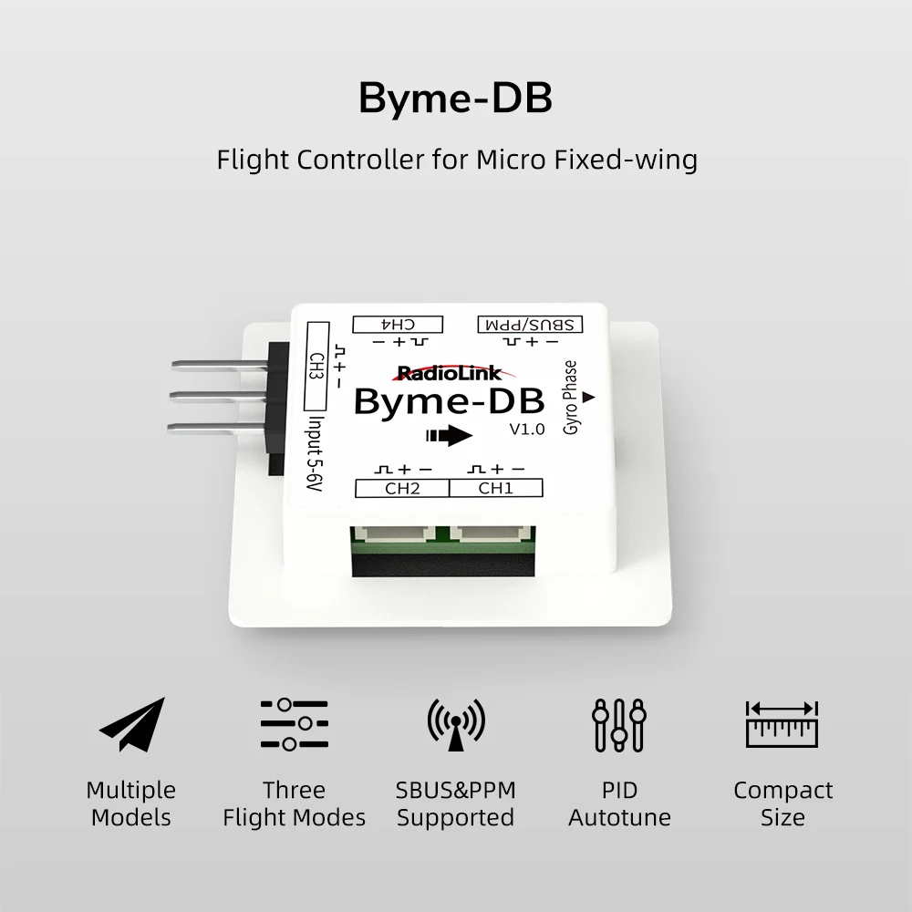 Radiolink Byme-DB controlador de voo, giroscópio embutido para asa delta micro asa fixa, avião de papel J10 SU27 F22