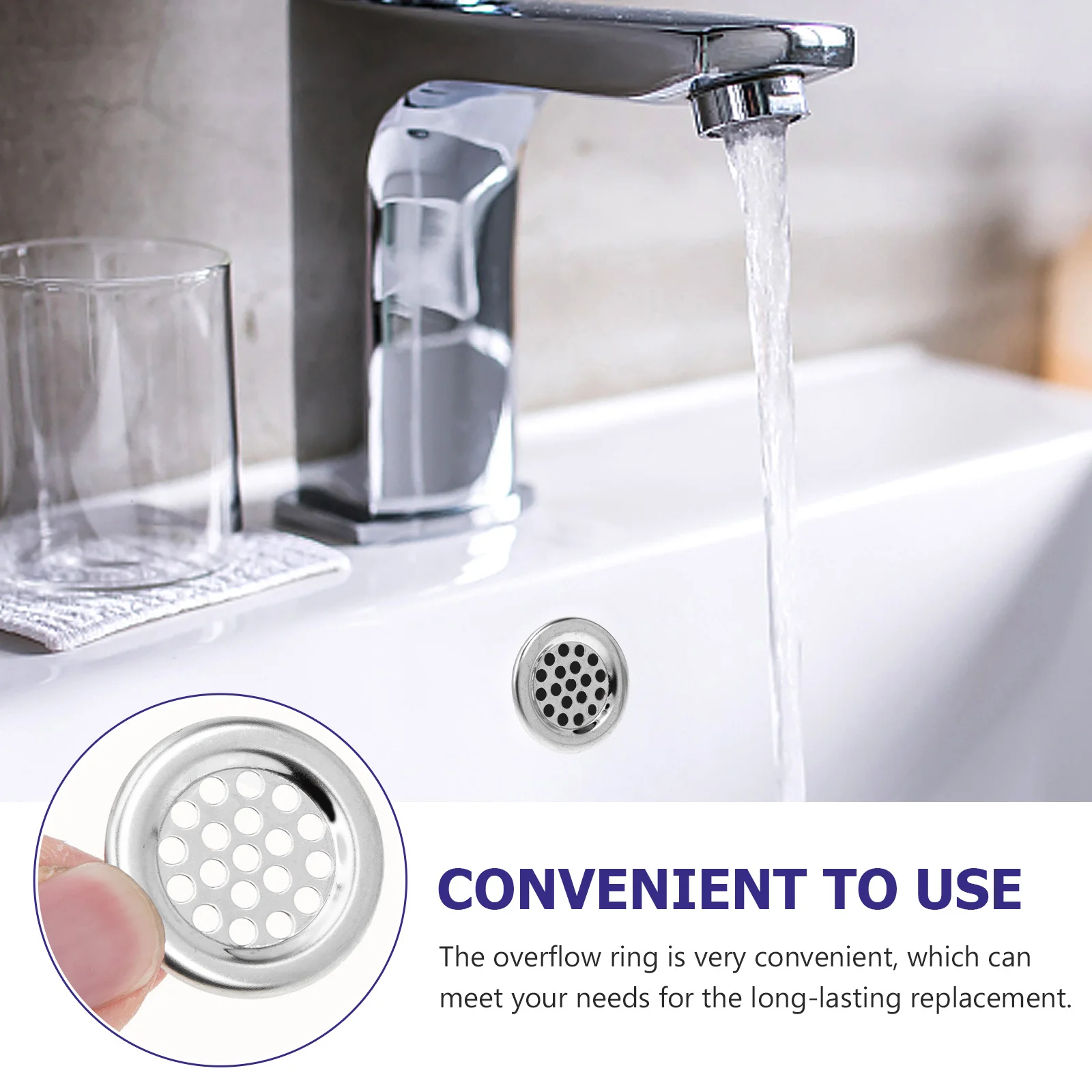 

20Pcs Reliable Bath Sink Overflow Cover Stainless Steel Material Simple Structure Long Service Life Sink Accessory